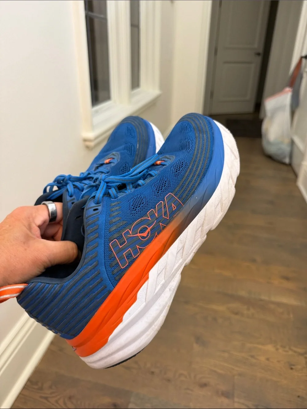 Hoka Blue and Orange Men's Athletic Running Shoes